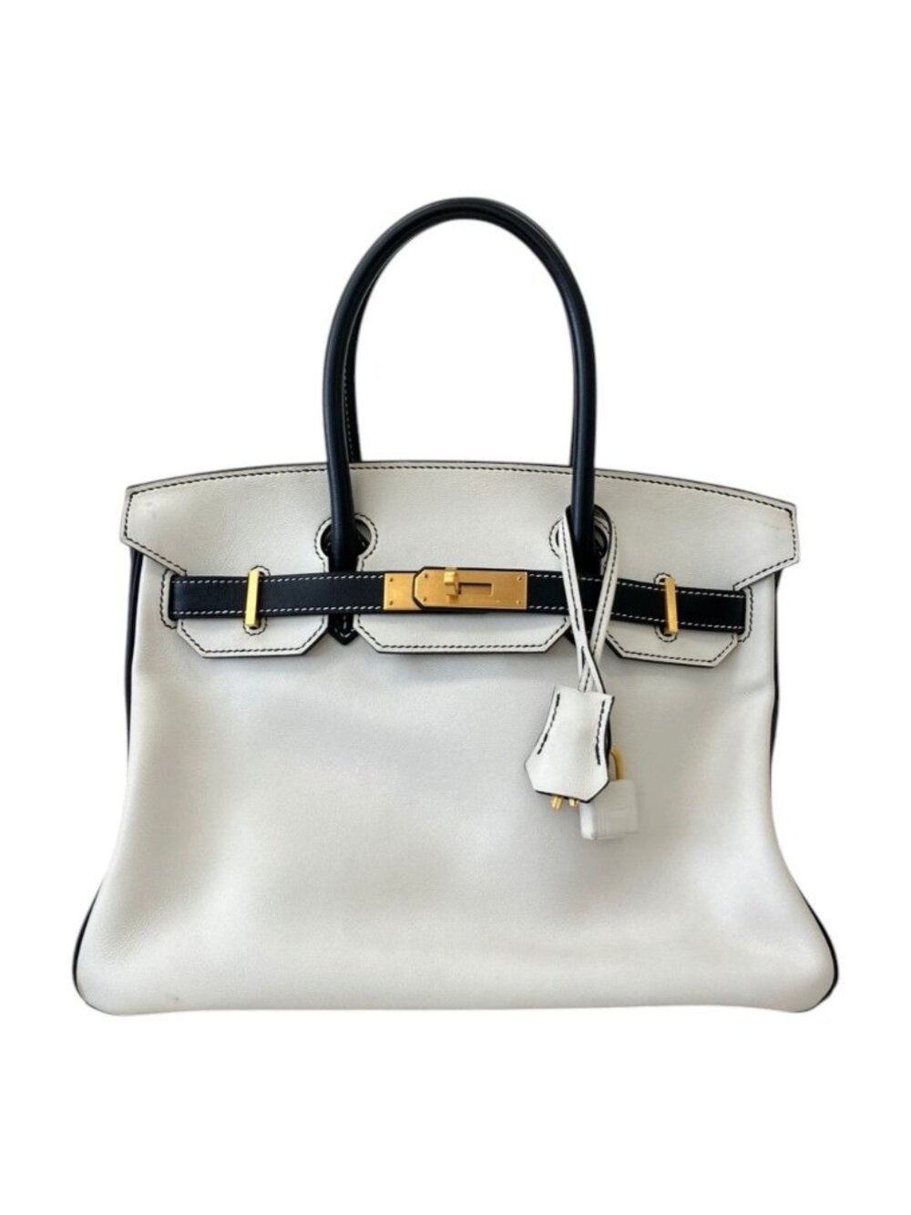 Hermes Birkin 30 Bicolor Handbag Veau Swift Matte Gold Cles Black